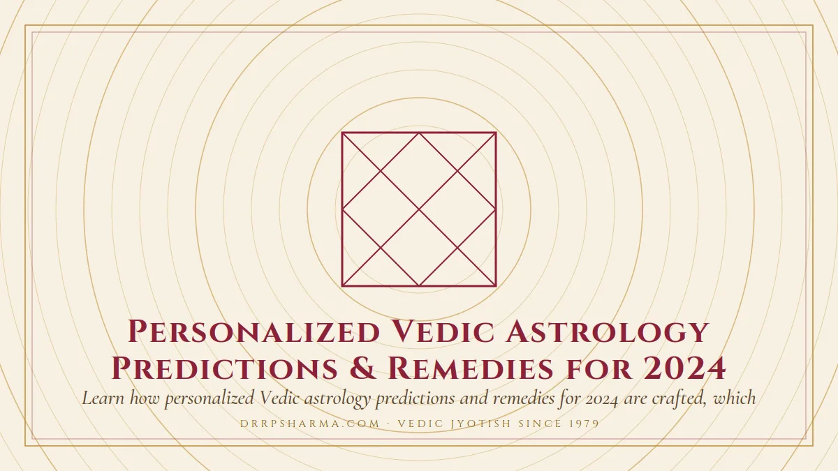 Personalized Vedic Astrology Predictions & Remedies for 2024 — a Vedic birth-chart (kundli) diagram motif on a parchment plate