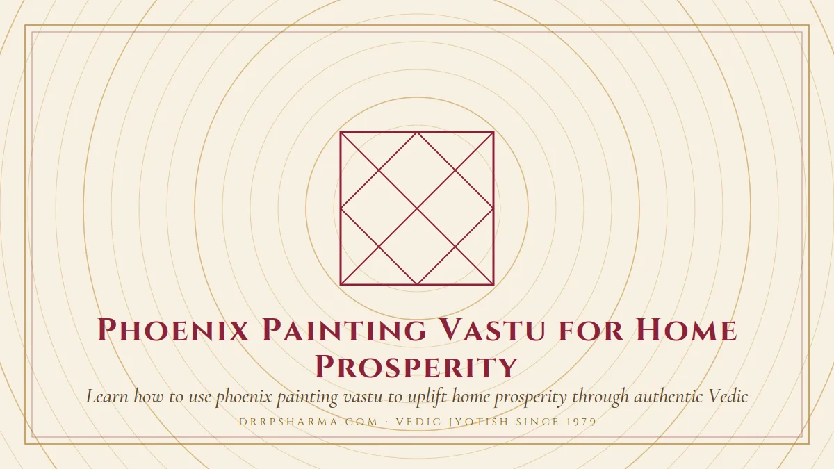 Phoenix Painting Vastu for Home Prosperity — a Vedic birth-chart (kundli) diagram motif on a parchment plate