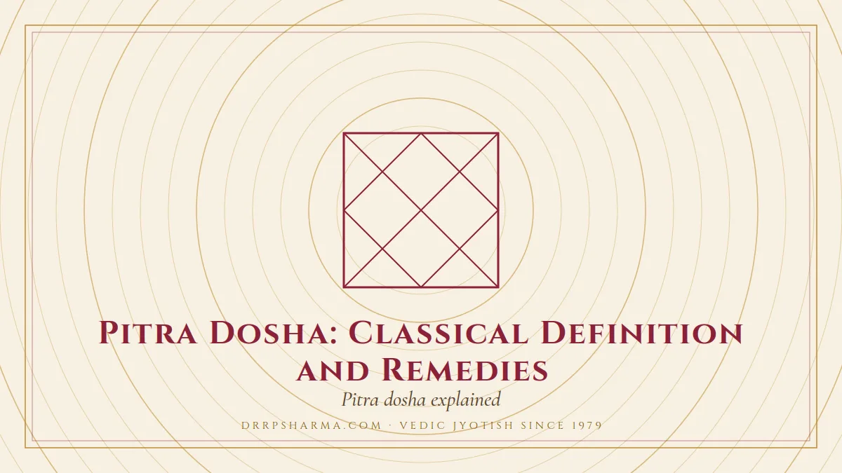 Pitra Dosha: Classical Definition and Remedies — a Vedic birth-chart (kundli) diagram motif on a parchment plate