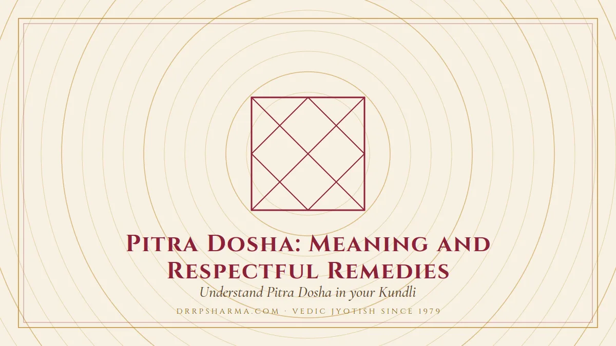 Pitra Dosha: Meaning and Respectful Remedies — a Vedic birth-chart (kundli) diagram motif on a parchment plate