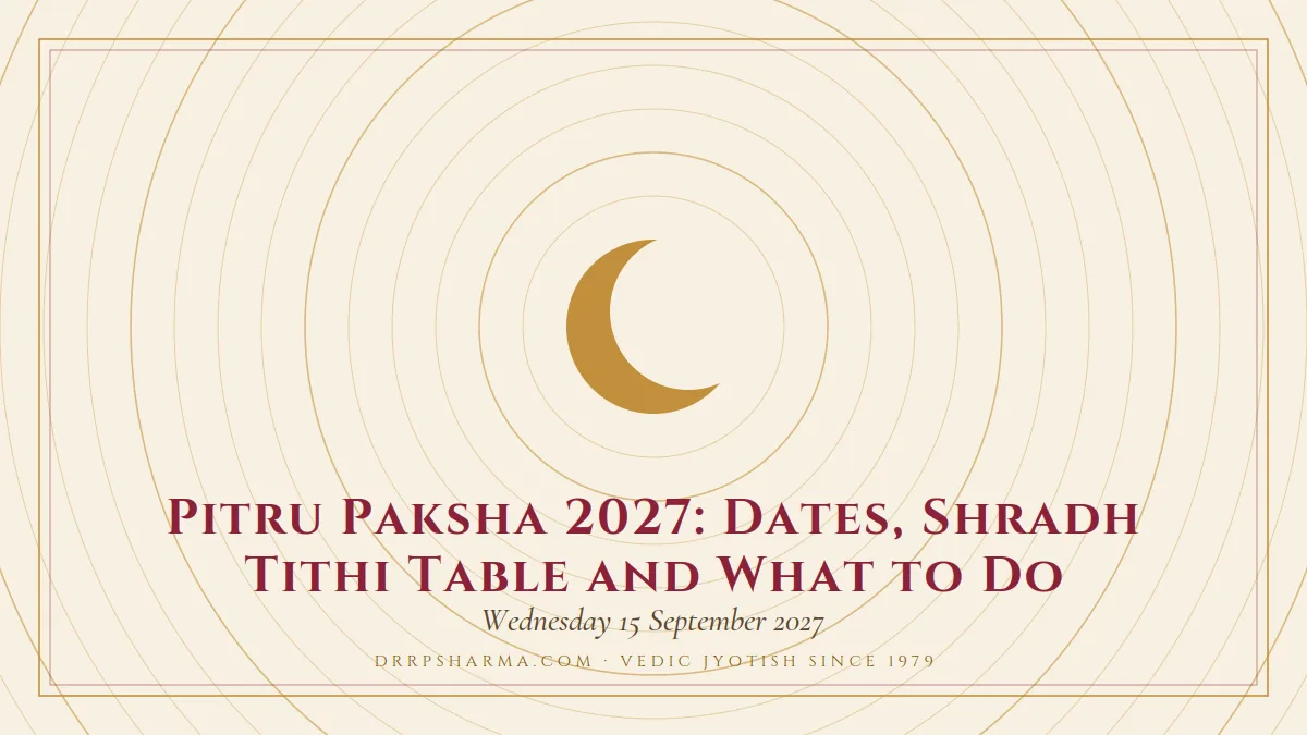Pitru Paksha 2027: Dates, Shradh Tithi Table and What to Do — a gold crescent-moon motif on a parchment plate