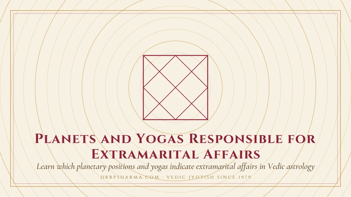 Planets and Yogas Responsible for Extramarital Affairs — a Vedic birth-chart (kundli) diagram motif on a parchment plate