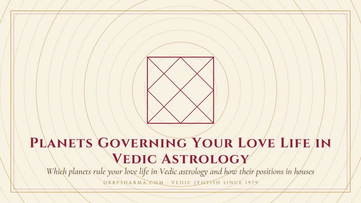 Planets Governing Your Love Life in Vedic Astrology — a Vedic birth-chart (kundli) diagram motif on a parchment plate