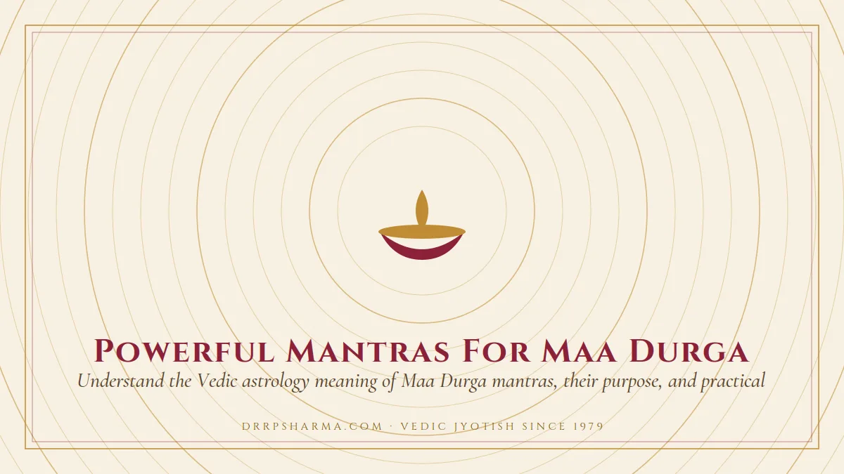 Powerful Mantras For Maa Durga — a lit diya lamp motif on a parchment plate