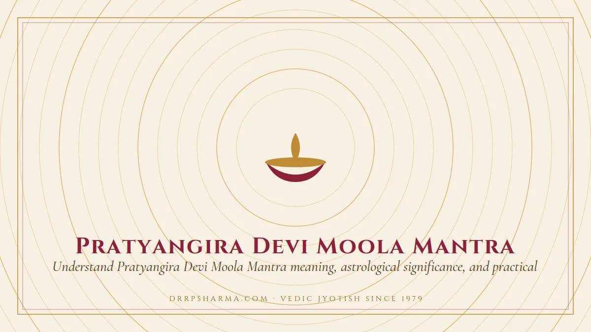 Pratyangira Devi Moola Mantra — a lit diya lamp motif on a parchment plate