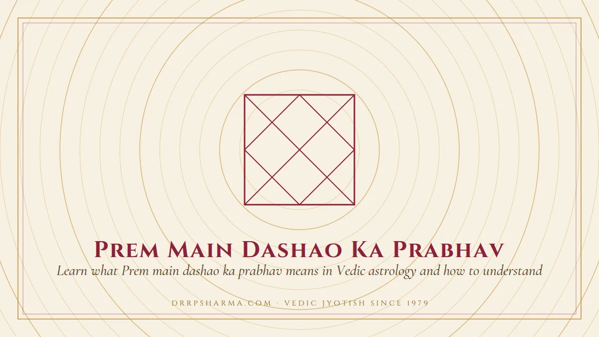 Prem Main Dashao Ka Prabhav — a Vedic birth-chart (kundli) diagram motif on a parchment plate