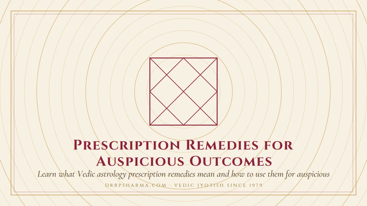 Prescription Remedies for Auspicious Outcomes — a Vedic birth-chart (kundli) diagram motif on a parchment plate