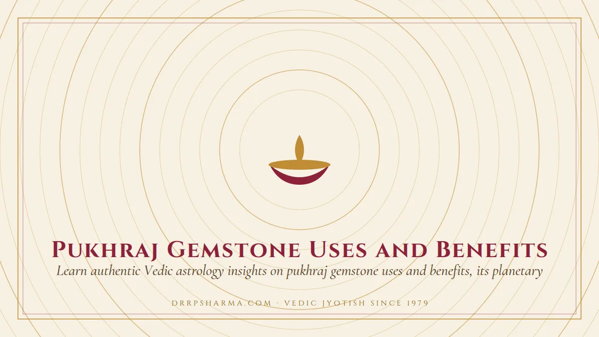 Pukhraj Gemstone Uses and Benefits — a lit diya lamp motif on a parchment plate