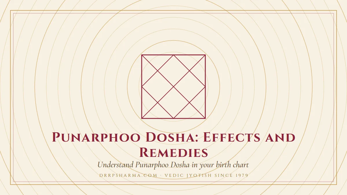 Punarphoo Dosha: Effects and Remedies — a Vedic birth-chart (kundli) diagram motif on a parchment plate