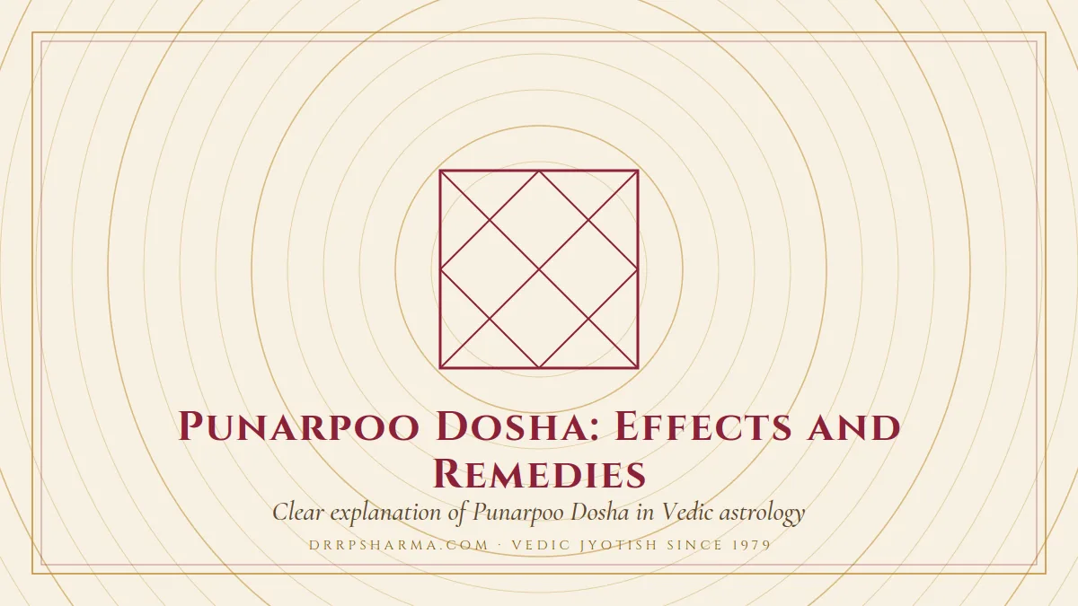 Punarphoo Dosha — a Vedic birth-chart (kundli) diagram motif on a parchment plate