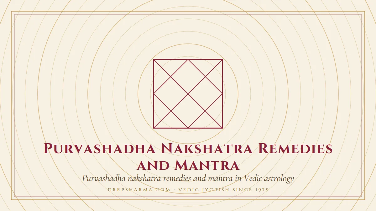 Purvashadha Nakshatra Remedies and Mantra — a Vedic birth-chart (kundli) diagram motif on a parchment plate