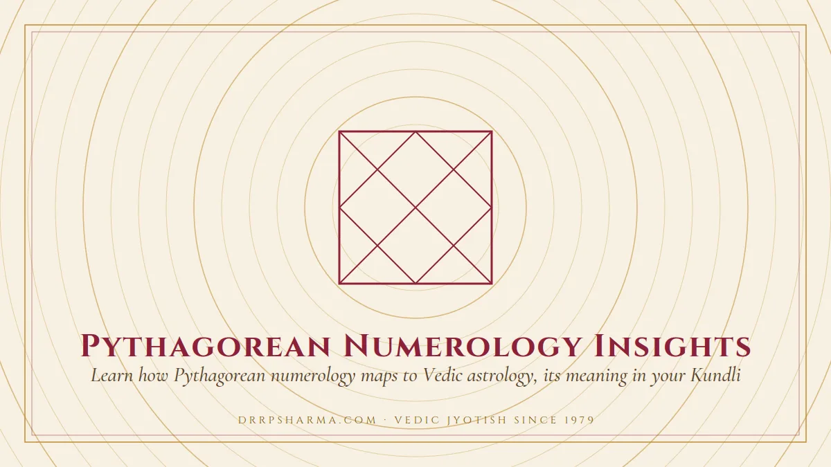 Pythagorean Numerology Insights — a Vedic birth-chart (kundli) diagram motif on a parchment plate