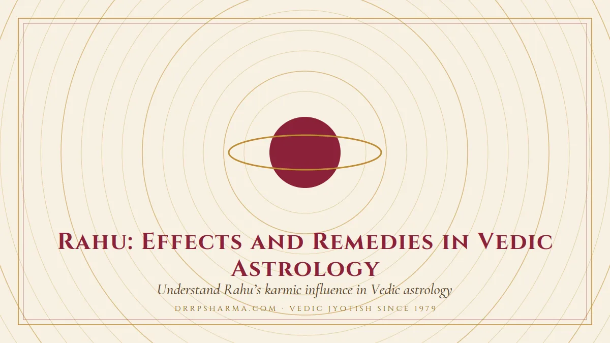 Rahu: Effects and Remedies in Vedic Astrology — a ringed-planet motif on a parchment plate