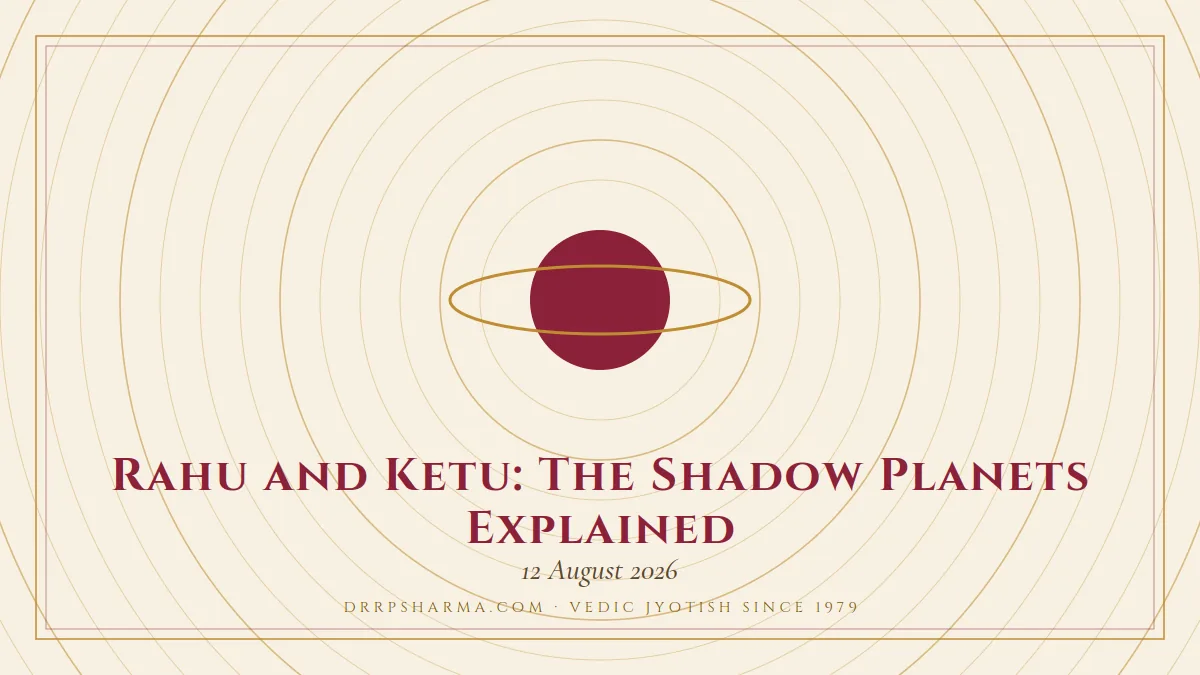 Rahu and Ketu: The Shadow Planets Explained — a ringed-planet motif on a parchment plate