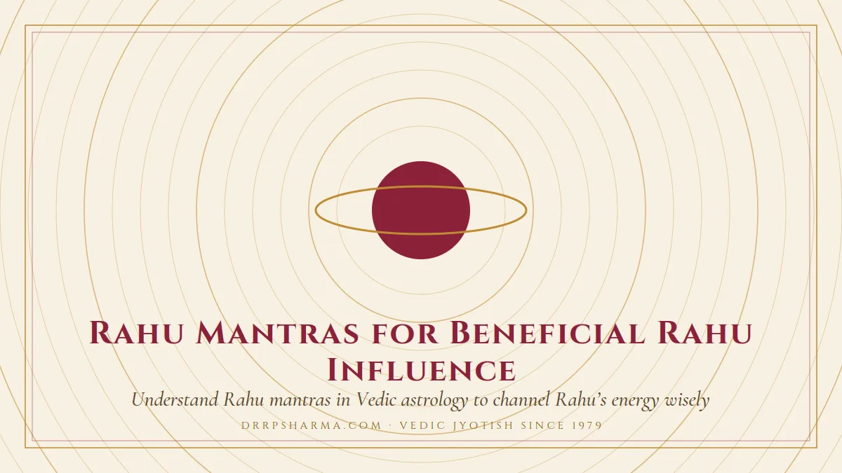 Rahu Mantras for Beneficial Rahu Influence — a ringed-planet motif on a parchment plate