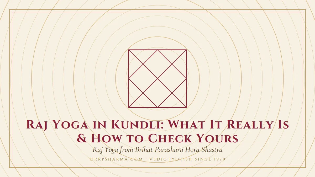 Raj Yoga in Kundli: What It Really Is & How to Check Yours — a Vedic birth-chart (kundli) diagram motif on a parchment plate
