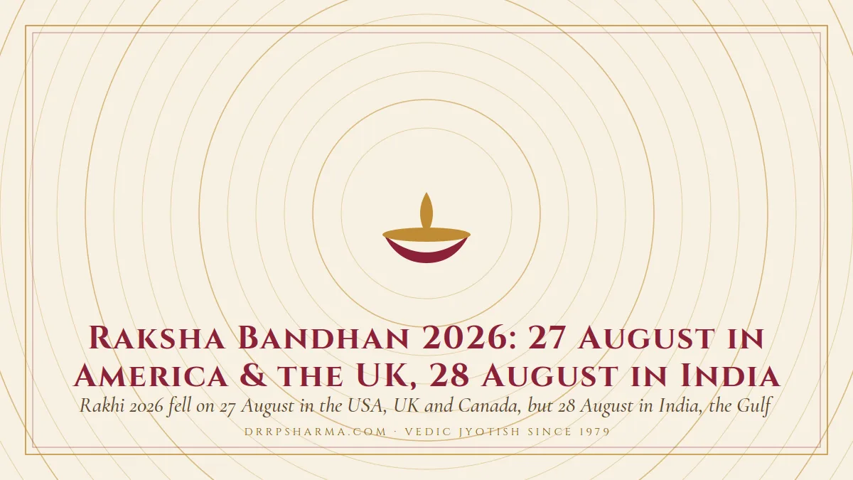Raksha Bandhan 2026: 27 August in America & the UK, 28 August in India — a lit diya lamp motif on a parchment plate