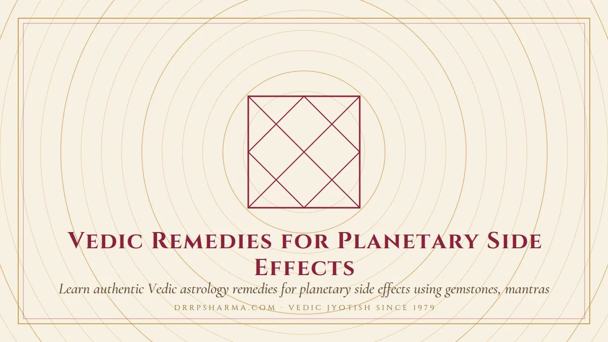 Vedic Remedies for Planetary Side Effects — a Vedic birth-chart (kundli) diagram motif on a parchment plate
