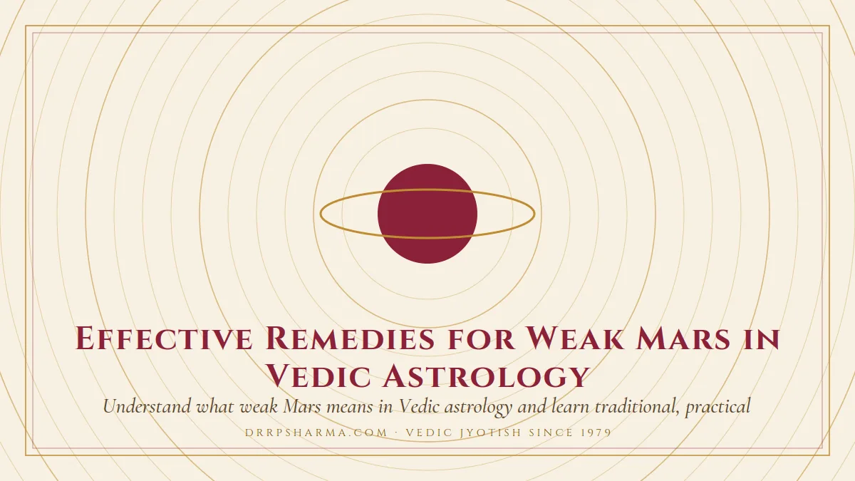 Effective Remedies for Weak Mars in Vedic Astrology — a ringed-planet motif on a parchment plate