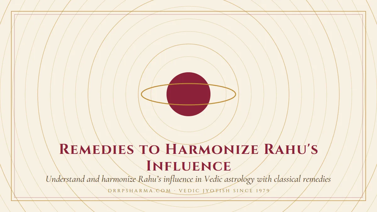 Remedies to Harmonize Rahu's Influence — a ringed-planet motif on a parchment plate