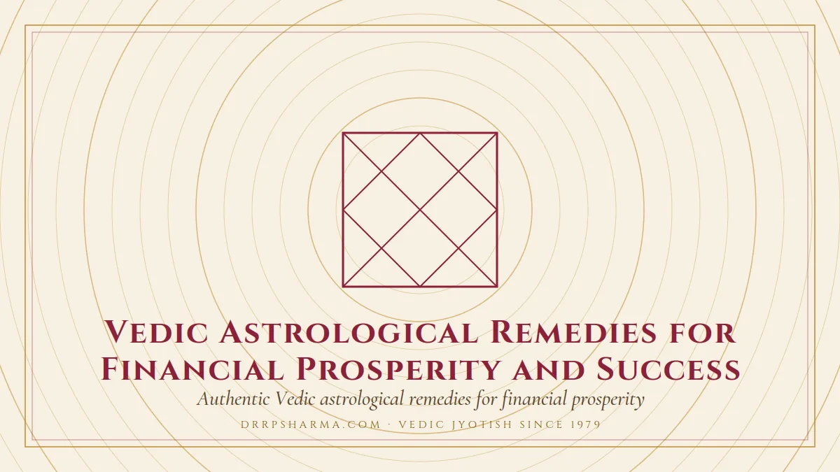 Vedic Astrological Remedies for Financial Prosperity and Success — a Vedic birth-chart (kundli) diagram motif on a parchment plate