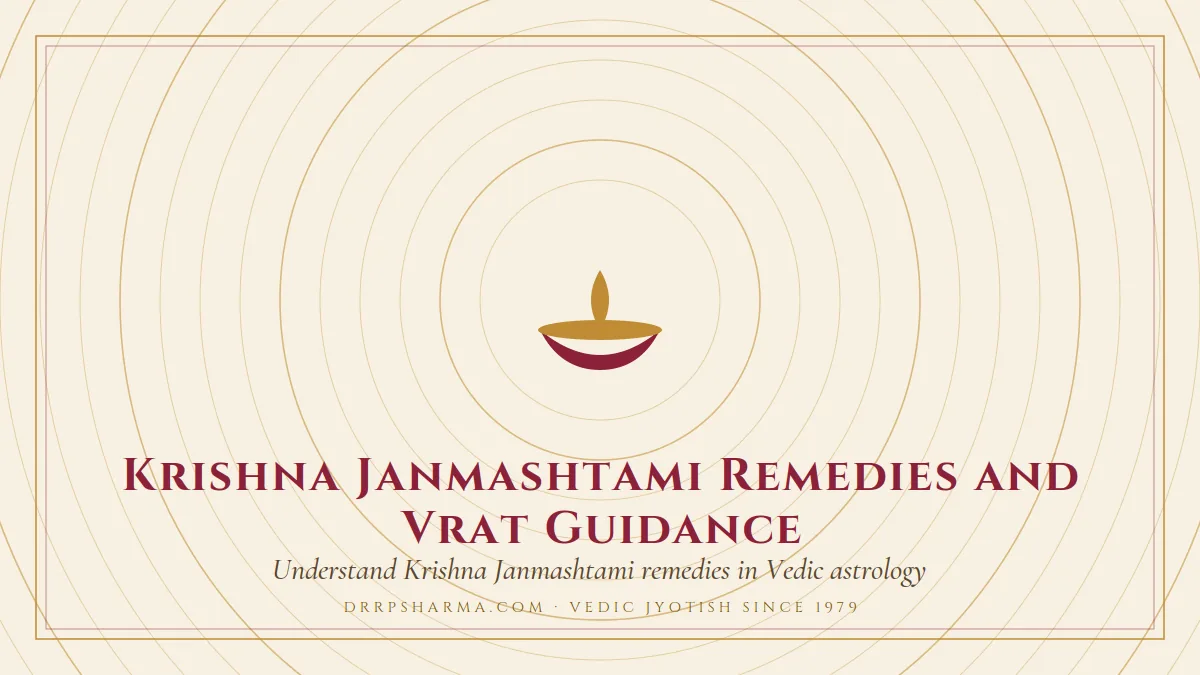 Krishna Janmashtami Remedies and Vrat Guidance — a lit diya lamp motif on a parchment plate