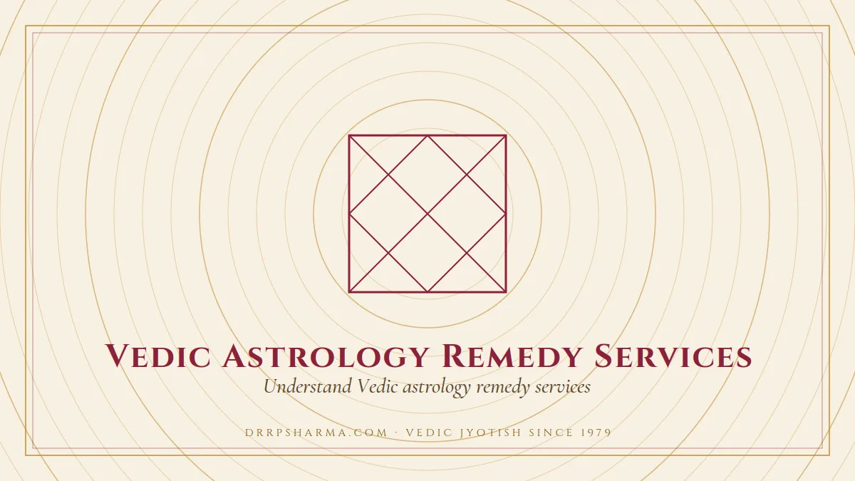 Vedic Astrology Remedy Services — a Vedic birth-chart (kundli) diagram motif on a parchment plate