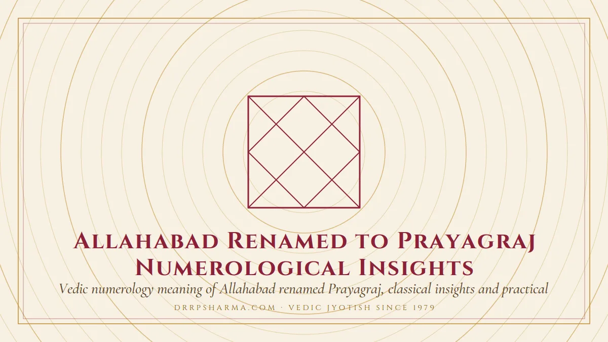 Allahabad Renamed to Prayagraj Numerological Insights — a Vedic birth-chart (kundli) diagram motif on a parchment plate