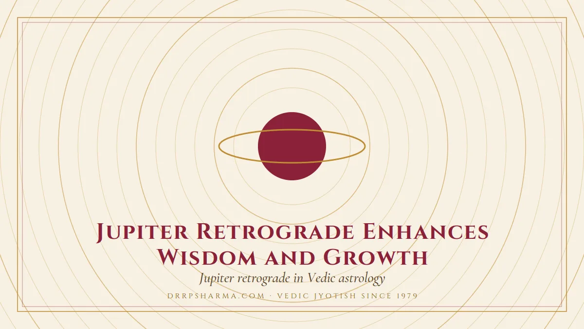 Jupiter Retrograde Enhances Wisdom and Growth — a ringed-planet motif on a parchment plate