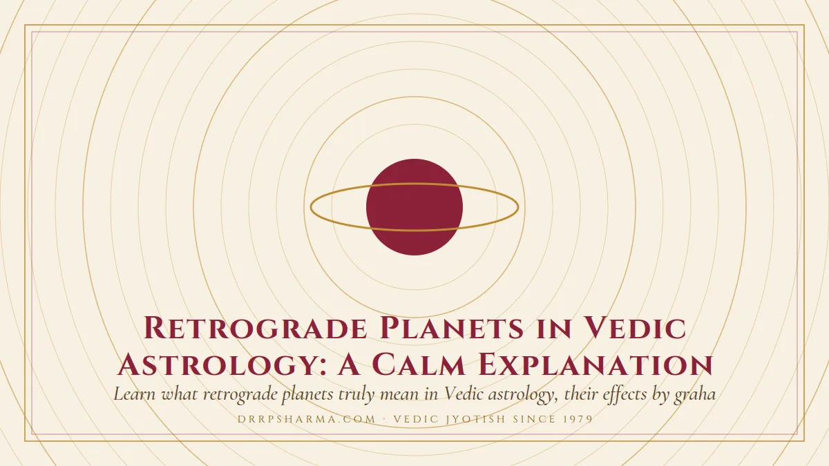 Retrograde Planets in Vedic Astrology: A Calm Explanation — a ringed-planet motif on a parchment plate