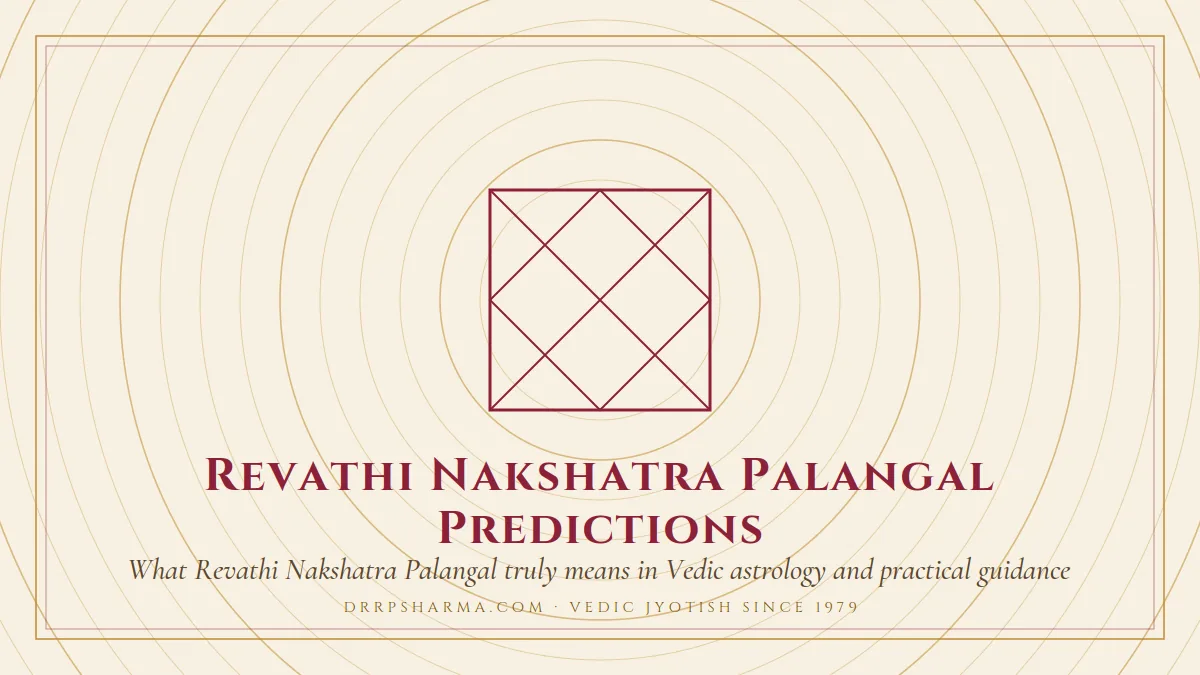 Revathi Nakshatra Palangal Predictions — a Vedic birth-chart (kundli) diagram motif on a parchment plate