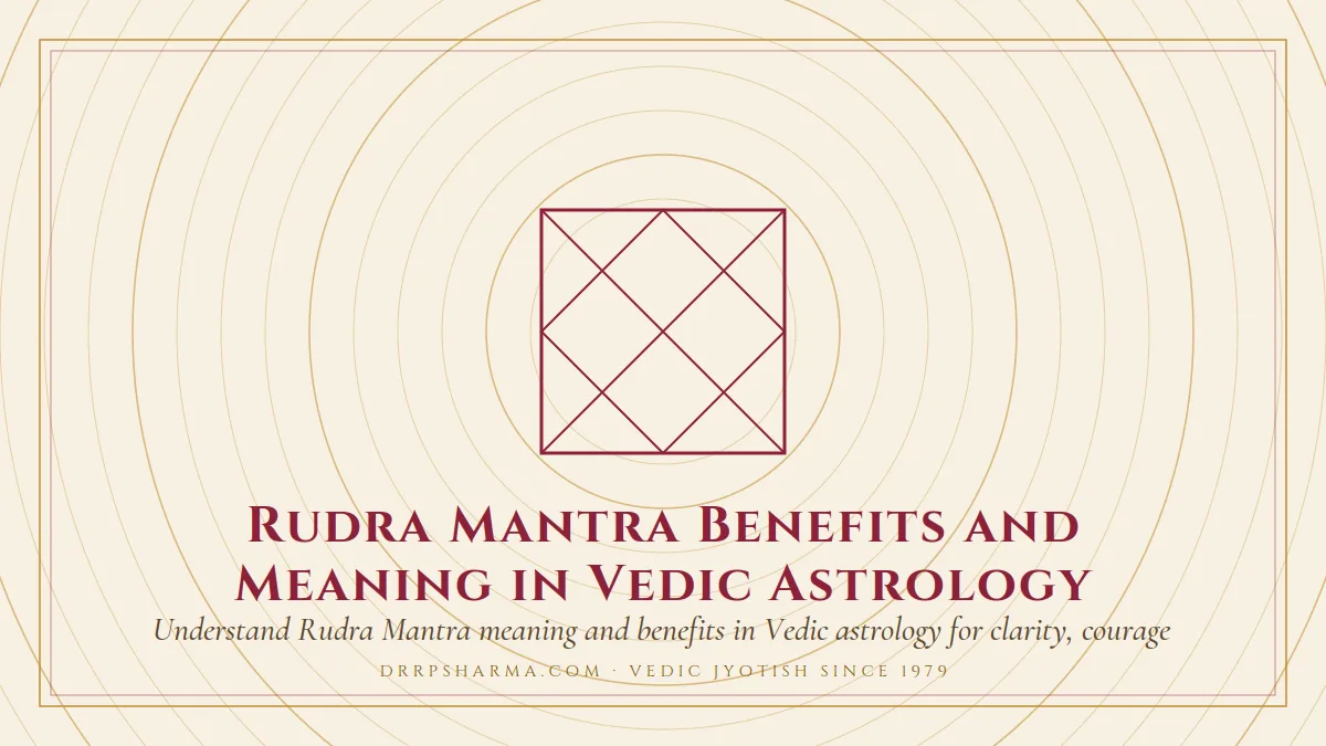 Rudra Mantra Benefits and Meaning in Vedic Astrology — a Vedic birth-chart (kundli) diagram motif on a parchment plate