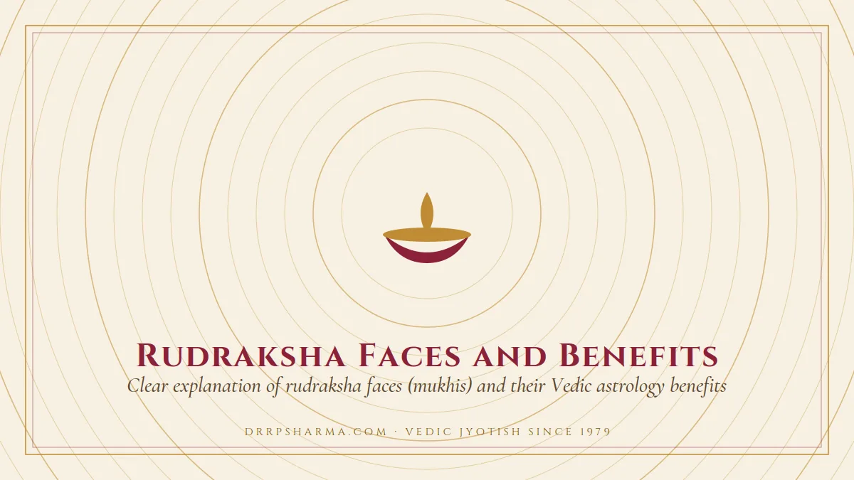 Rudraksha Faces and Benefits — a lit diya lamp motif on a parchment plate