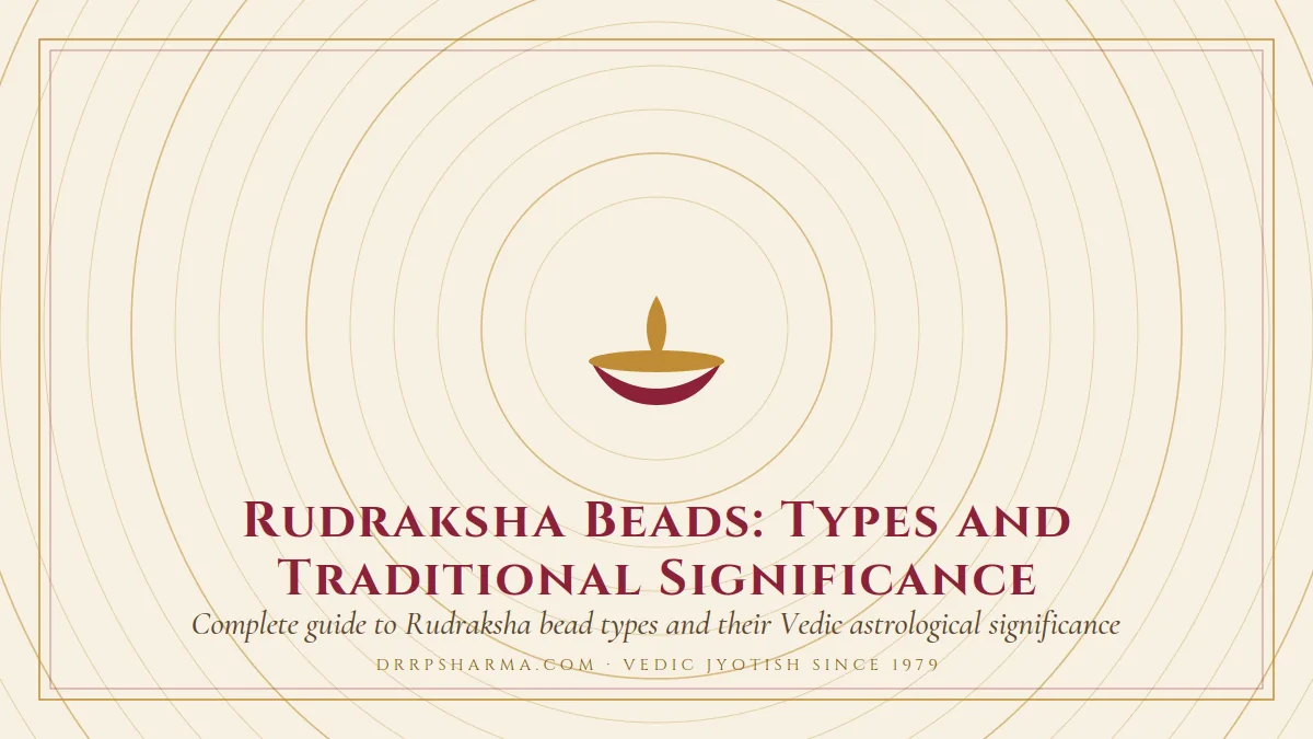 Rudraksha Beads: Types and Traditional Significance — a lit diya lamp motif on a parchment plate