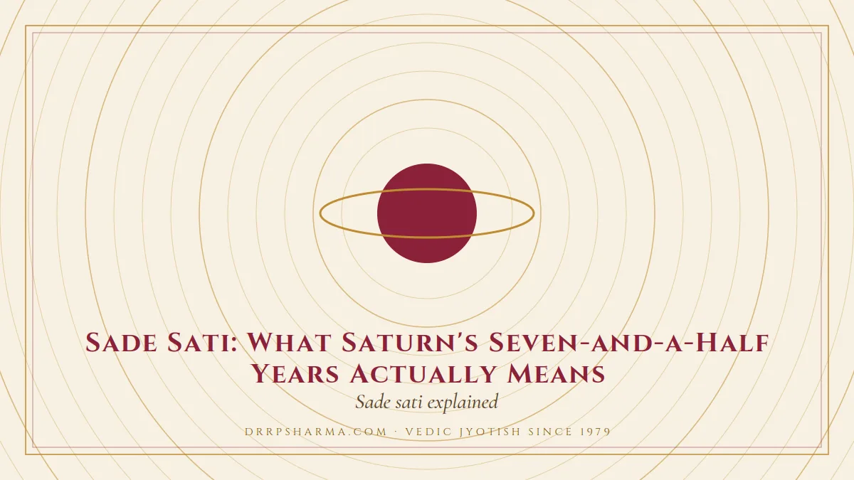 Sade Sati: What Saturn's Seven-and-a-Half Years Actually Means — a ringed-planet motif on a parchment plate