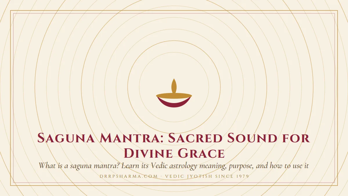 Saguna Mantra: Sacred Sound for Divine Grace — a lit diya lamp motif on a parchment plate