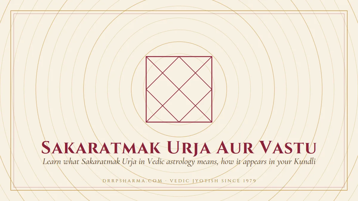 Sakaratmak Urja Aur Vastu — a Vedic birth-chart (kundli) diagram motif on a parchment plate