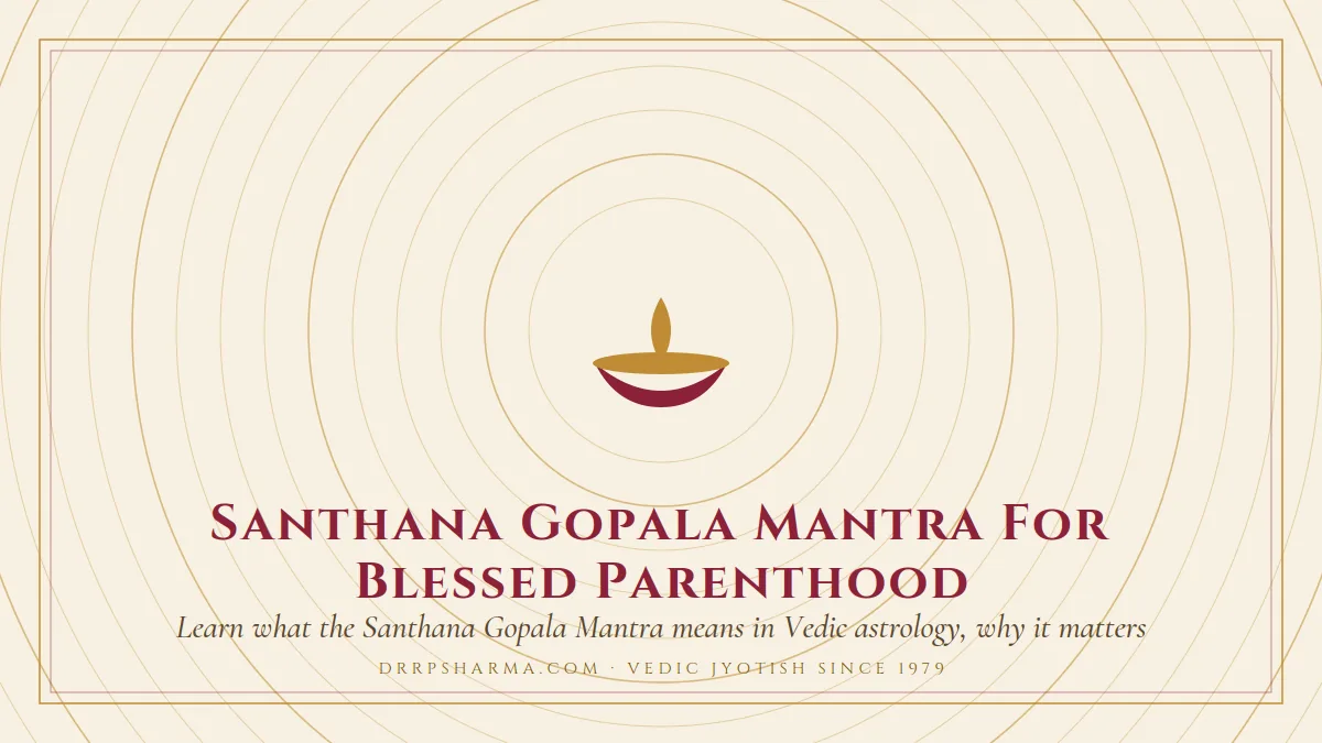 Santhana Gopala Mantra For Blessed Parenthood — a lit diya lamp motif on a parchment plate