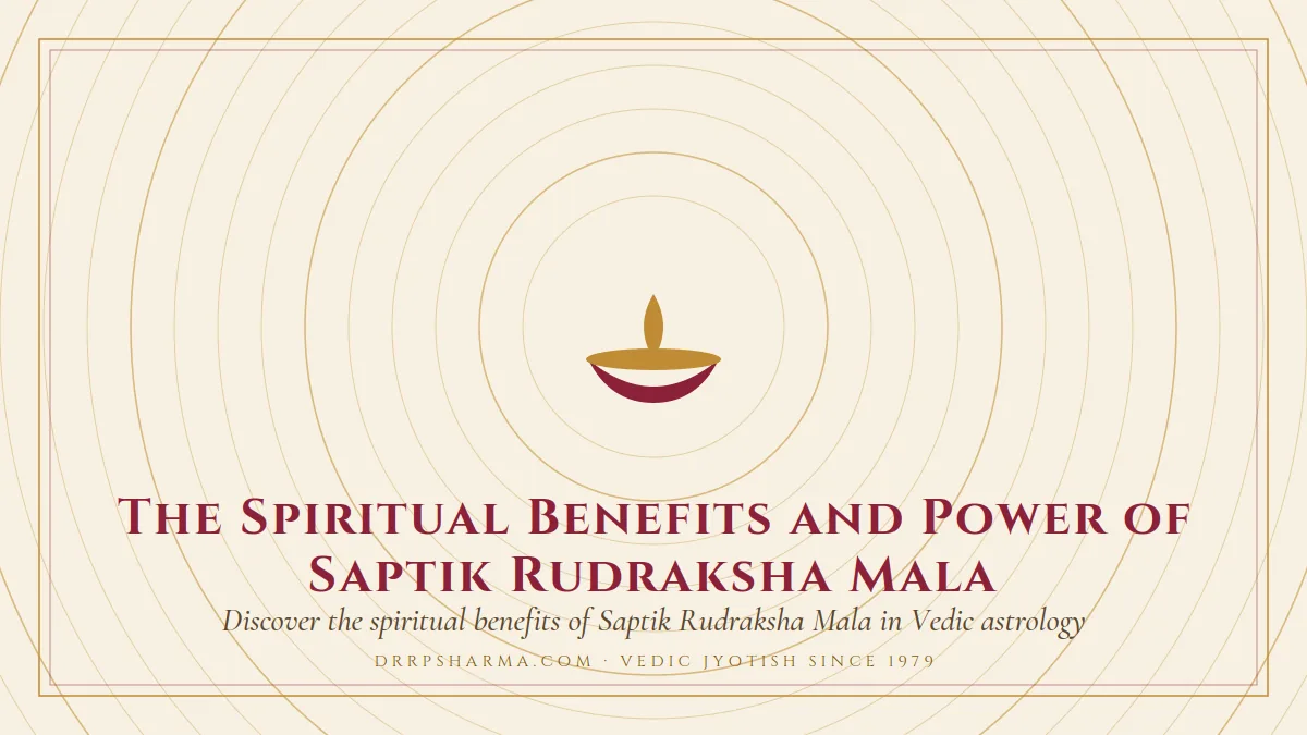 The Spiritual Benefits and Power of Saptik Rudraksha Mala — a lit diya lamp motif on a parchment plate