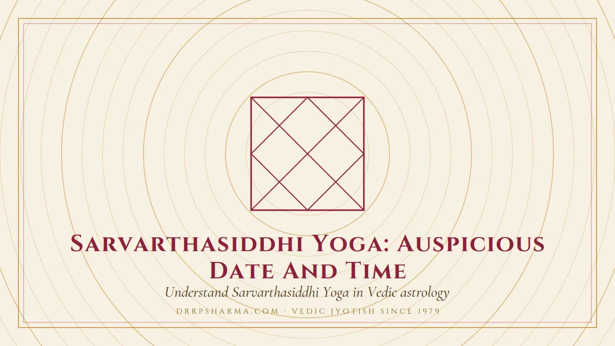 Sarvarthasiddhi Yoga: Auspicious Date And Time — a Vedic birth-chart (kundli) diagram motif on a parchment plate
