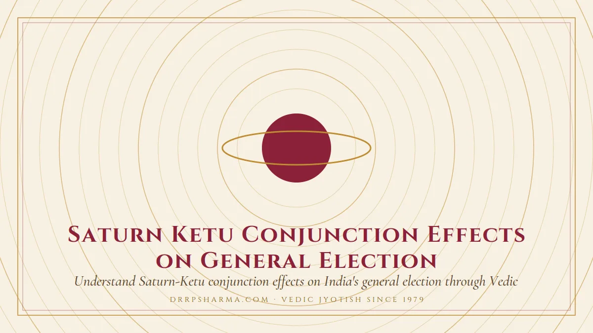 Saturn Ketu Conjunction Effects on General Election — a ringed-planet motif on a parchment plate