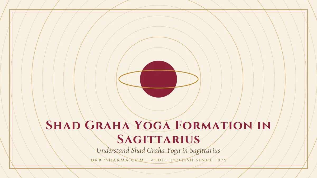 Shad Graha Yoga Formation in Sagittarius — a ringed-planet motif on a parchment plate