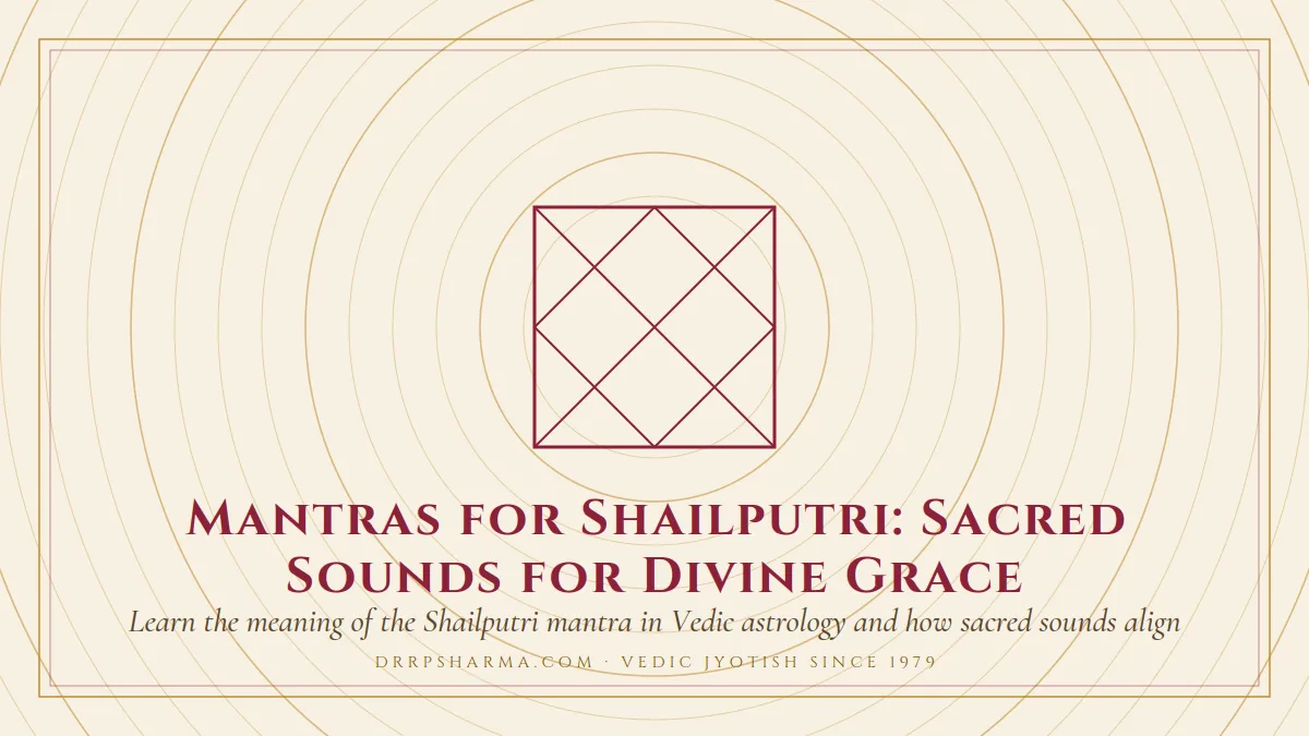 Mantras for Shailputri: Sacred Sounds for Divine Grace — a Vedic birth-chart (kundli) diagram motif on a parchment plate