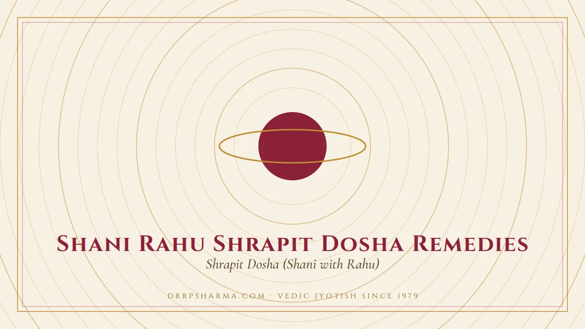 Shani Rahu Shrapit Dosha Remedies — a ringed-planet motif on a parchment plate