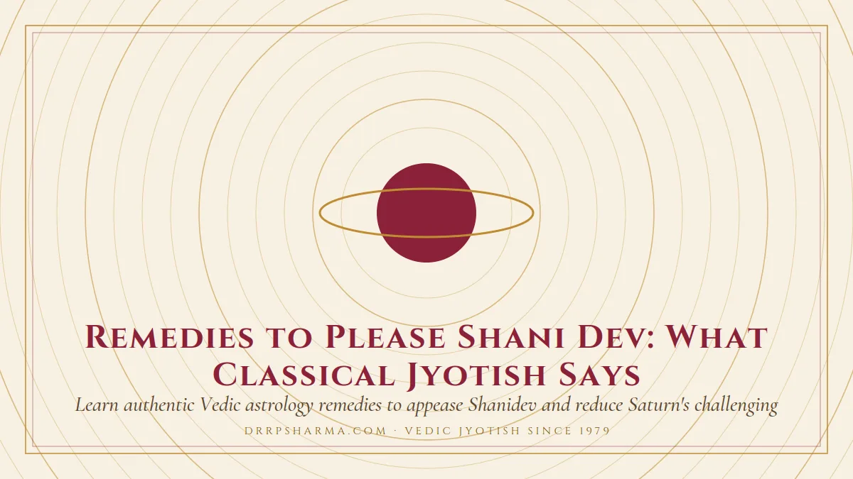 Remedies to Please Shani Dev: What Classical Jyotish Says — a ringed-planet motif on a parchment plate