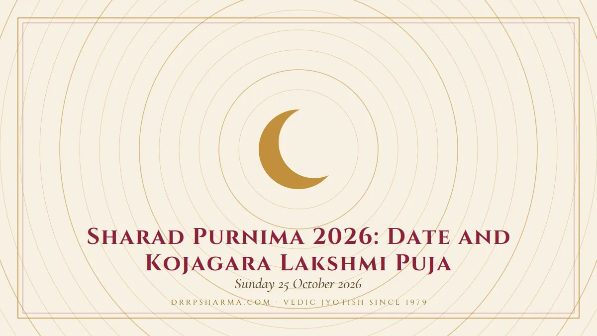 Sharad Purnima 2026: Date and Kojagara Lakshmi Puja — a gold crescent-moon motif on a parchment plate