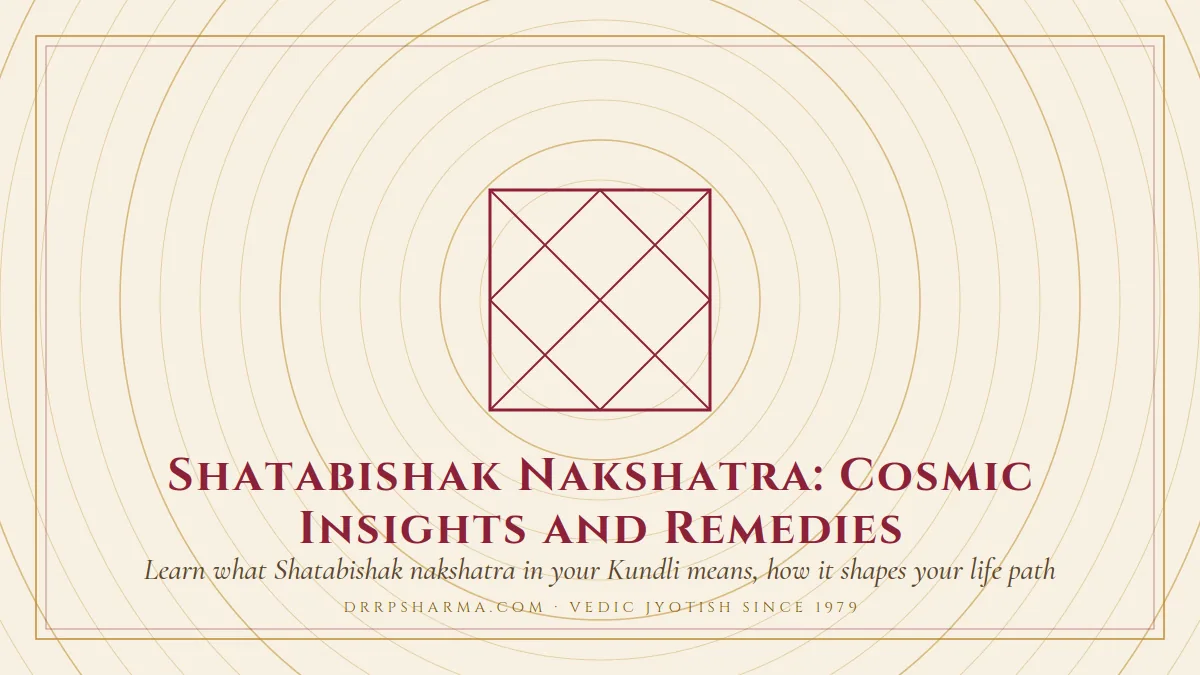 Shatabishak Nakshatra: Cosmic Insights and Remedies — a Vedic birth-chart (kundli) diagram motif on a parchment plate