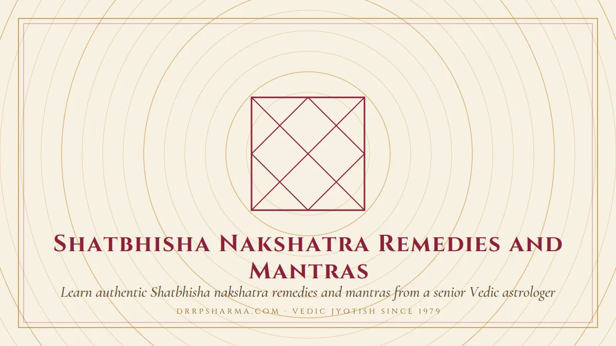 Shatbhisha Nakshatra Remedies and Mantras — a Vedic birth-chart (kundli) diagram motif on a parchment plate