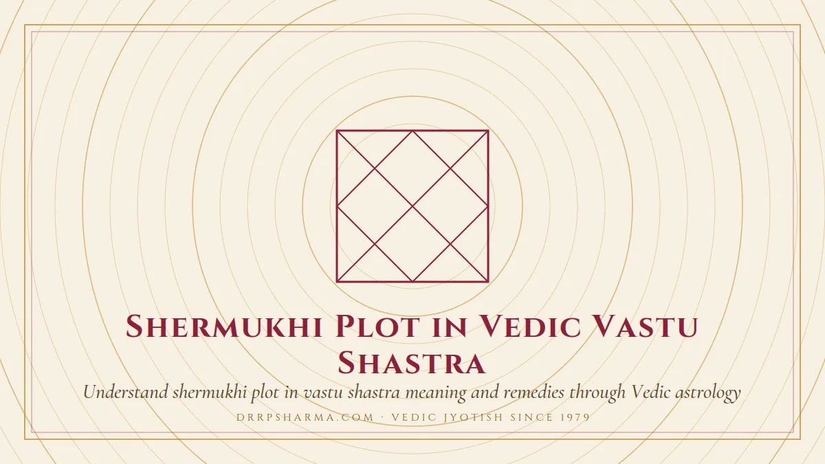 Shermukhi Plot in Vedic Vastu Shastra — a Vedic birth-chart (kundli) diagram motif on a parchment plate
