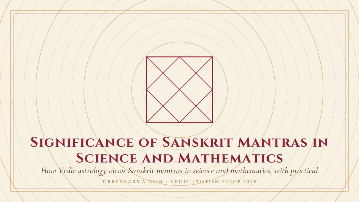 Significance of Sanskrit Mantras in Science and Mathematics — a Vedic birth-chart (kundli) diagram motif on a parchment plate